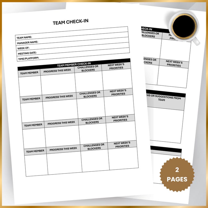 Visual Team Check In Weekly Team Check-in Template: Meeting Update Form (printable PDF ...