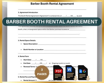 Barber Booth Rental Agreement: Editable Independent Barbershop Contract (Printable PDF, Word, Google Docs)