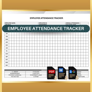 Employee Attendance Tracker | Staff Attendance Sheet | HR Record Template | Business Documents | Google Docs & Word | Office Use PDF