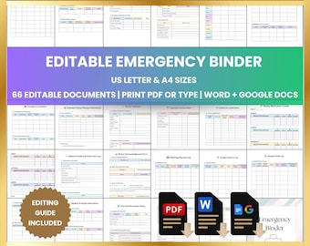 Emergency Binder Printable, In Case of Emergency Planner, Custom Household Family Estate Organizer (Print PDF, Edit Word, Google Docs)