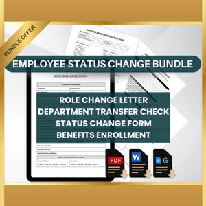 Pacote de alteração de status de funcionário, formulários de alteração de status de RH, modelo editável de alteração de função, empresas, Google Docs e MS Word