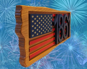 Wood American Flag Address Sign | Custom House Numbers, Outdoor Plaque