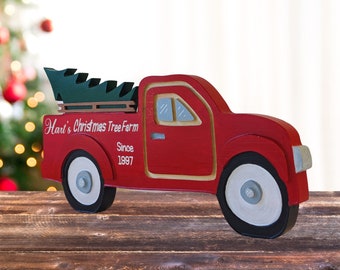 Personalized Red Christmas Tree Farm Truck | Handmade Mantel Decor