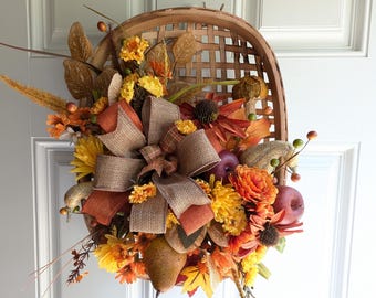 Thanksgiving Tobacco Basket wreath, Thanksgiving wall decor
