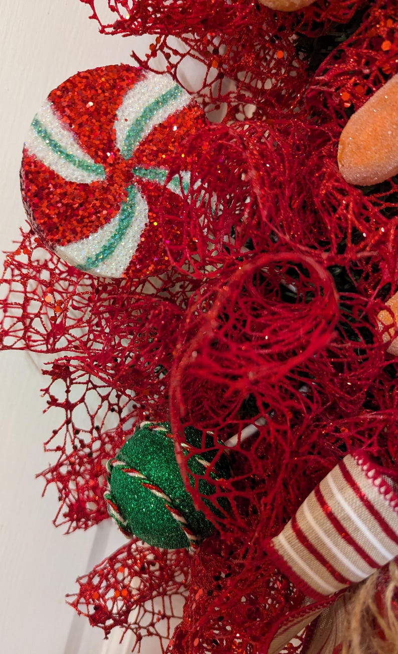 Christmas Candy Cane Peppermint Gingerbread Man Swag Wreath - Etsy