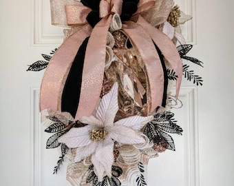 Christmas swag wreath in Blush Pink with Large Jewel