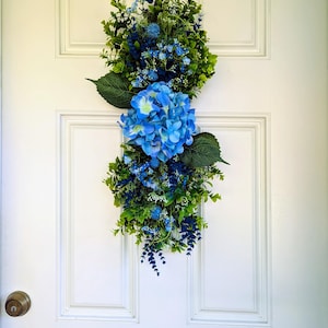 Blue Hydrangea swag, Farmhouse swag wreath, Everyday wreath, Wreath for front door