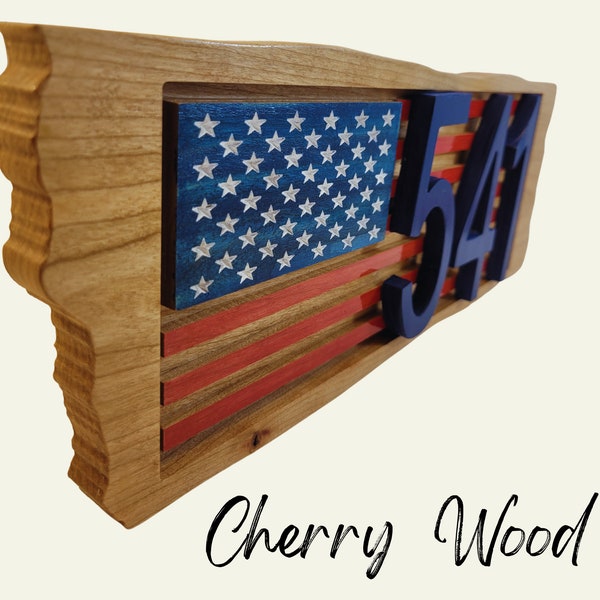 Patriotic Outdoor Wall Plaque | Front Door | Mailbox | Wood American Flag Address Sign | House Number American Flag | Address Plaques