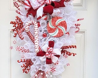 Christmas Candy Cane and Peppermint swag wreath