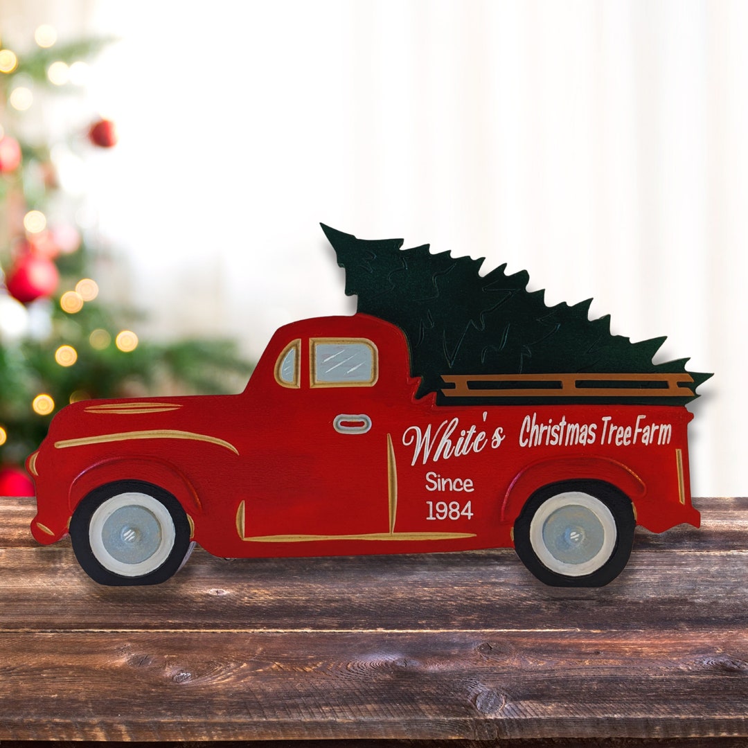 Personalized Red Christmas Tree Farm Truck Newlywed Etsy UK
