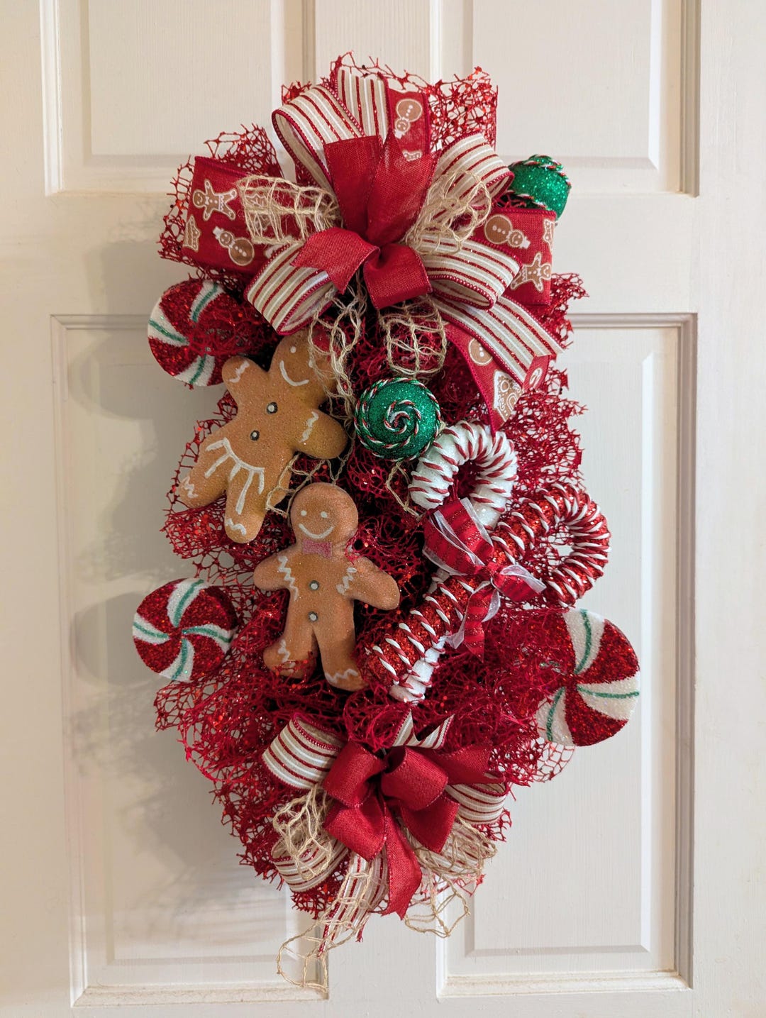 Christmas Candy Cane Peppermint Gingerbread Man Swag Wreath - Etsy