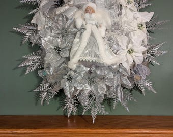 Angel wreath, Christmas White and Silver Angel wreath