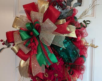 Christmas Red, Green & Gold Jewel swag Wreath
