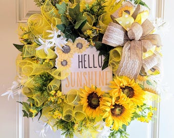Sunflower Summer Wreath,  Summer Sunshine Door Decor