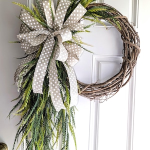 Hanging Grass Wreath: Rustic Farmhouse Decor with Polka Dot Bow