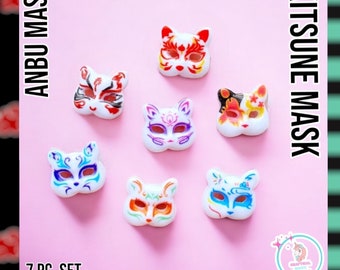 Kitsune ANBU mask Charms - Flat back charms - Shaker Charms - Nail Charms - Slime Charms - red cloud - manga anime kawaii- mini charms manga