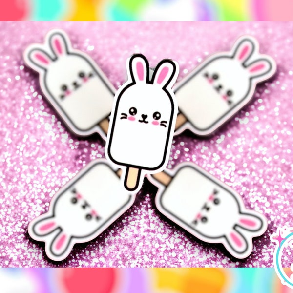 Kawaii White Rabbit Popsicle Japanese Snacks Easter Bunny basket Bunny Rabbit Hair Bow Easter Gift crafting supplies Resin Planar flat back