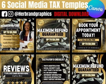 Tax Prep Service Flyer, Tax Social Media Template, Tax Preparation Season Flyer, DIY Flyer Premade Template Design, Canvas Template
