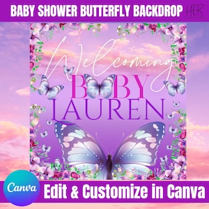 Baby Shower Butterfly printable digital backdrop, Butterfly backdrop, Baby Shower, Girl Baby Shower, Backdrop, Garden Personalized Banner