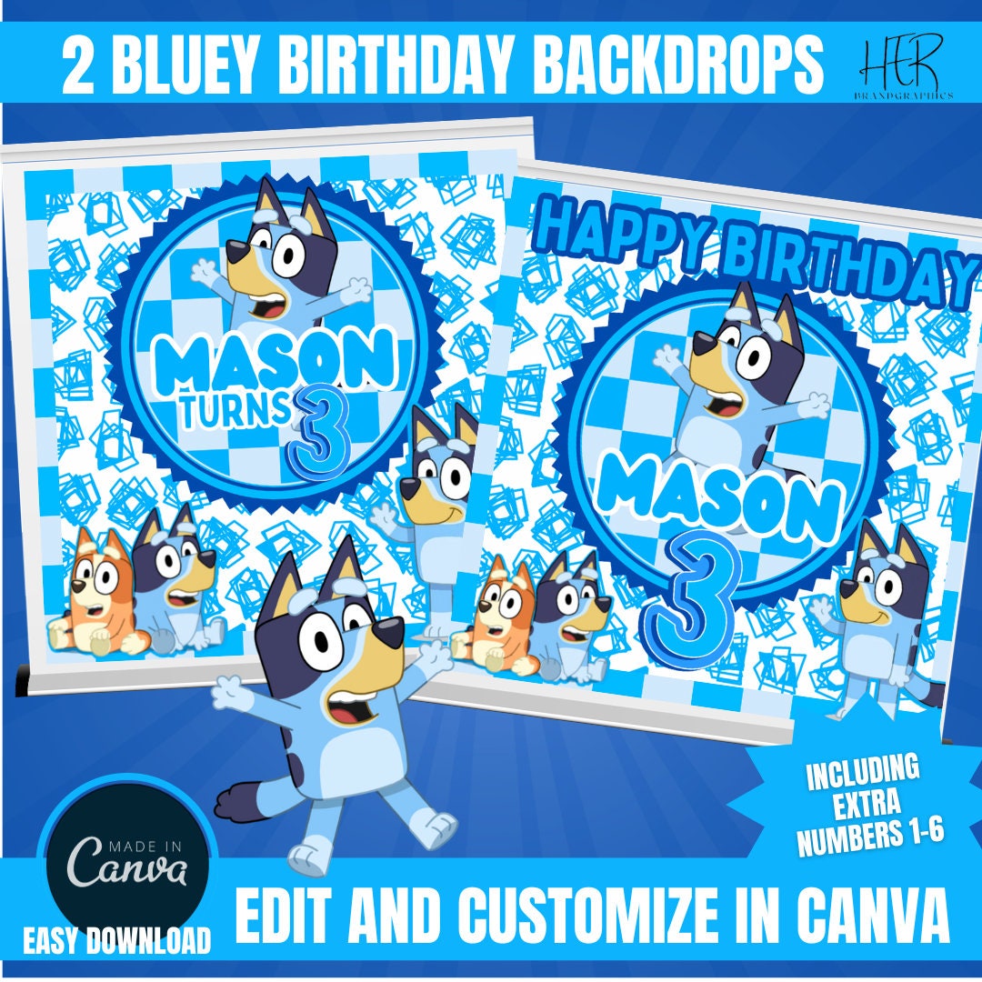 Bluey Birthday Banner, Bluey Backdrop, Birthday Boy Banner, Blue Banner