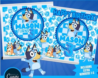 Bluey Birthday Banner, Bluey Backdrop, Birthday Boy Banner, Blue Banner, Editable Banner, Customizable Banner, Kid Birthday Banner