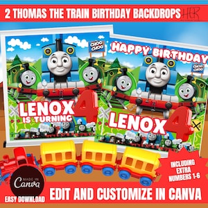 Thomas The Train Birthday Backdrop, Kid Birthday Backdrop, Kid Banner, Boy Birthday, Editable Banner, Customizable Banner