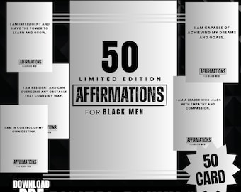 50 Limited Edition Affirmations For Black Men, Empowering Affirmation Cards, Printable Card Set, Motivational Cards for Men Of Color