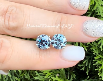 Royal Blue Moissanite Stud Earrings • 14K Gold Solid • Round Cut • Blue Moissanite Stud • Stud Earrings • Moissanite Earring • Bridal
