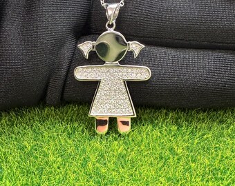925 Sterling Silver Girl Charm Pendant with Sparkling CZ Stones – Dainty Daughter Jewelry Gift