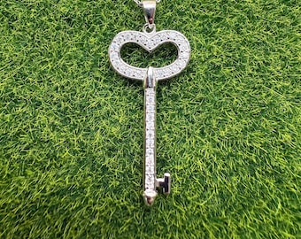 Dainty Key Pendant with Sparkling CZ Stones – Elegant Minimalist Charm, Delicate Jewelry Gift
