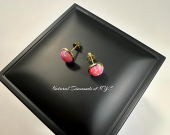 Pink Opal Stud Earrings in 14K Solid Gold, Bezel Set Pink Opal Studs, 14K Solid Gold, Screw back, Opal Earrings, Dainty Stud Earrings
