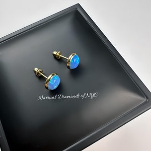 Blue Opal Stud Earrings in 14K Solid Gold, Bezel Set Blue Opal Studs, 14K Solid Gold, Screw back, Opal Earrings, Dainty Stud Earrings