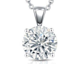 1.00 ct to 5.00 ct Round Cut Moissanite 4-Prong Setting Solitary Pendant/Necklace