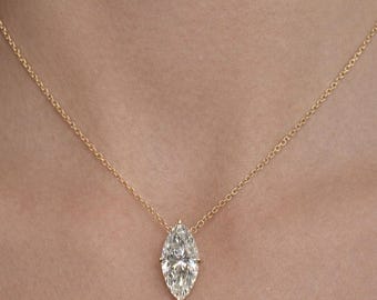 0.50–3.00 Ct Marquise Cut Moissanite Pendant, D Color VVS1 Clarity, Vertical Moissanite Necklace, Certified Moissanite Pendant, USA Stock