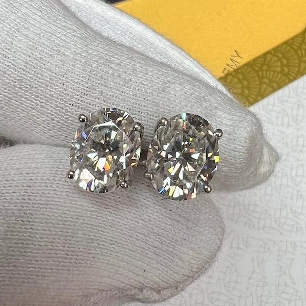 Certified 1.00 ct to 12.00 ct Oval Shape Moissanite Stud Earrings in Screw Back
