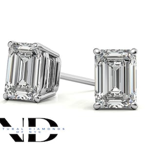 Certified 1.60 ct to 10.00 ct Emerald Cut Moissanite Stud Earrings in Push Back
