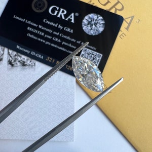GRA Certified Loose Moissanite Marqise Cut Stones D VVS1 Sizes 5x10 mm 6x12 mm 7x14 mm USA Stock image 4
