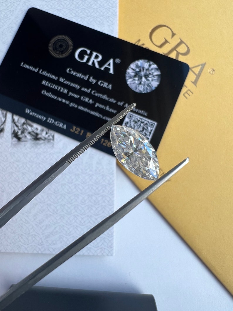 GRA Certified Loose Moissanite Marqise Cut Stones D VVS1 Sizes 5x10 mm 6x12 mm 7x14 mm USA Stock image 4