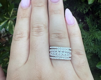 1.30 ct Diamond Cluster Ring, Multi Stone Diamond Cocktail Ring, Luxury Statement Ring, 14K White Gold Ring for Women