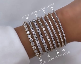 5.30 ct to  15.60 ct Ladies Round Cut Moissanite Tennis Bracelet 14 kt Gold