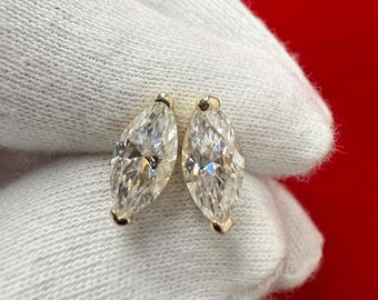 Certified 1.00 ct to 14.00 ct Marquise Shape Moissanite Stud Earrings in Screw Back