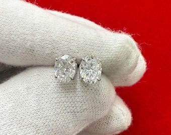 Certified 1.00 ct to 12,00 ct Oval Shape Moissanite Stud Earrings in Push Back