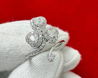 1.35 Ct Round Cut and Heart Shape Diamond Ring, D Color VS1 Clarity, 14K White Gold Anniversary Ring, Romantic Gift