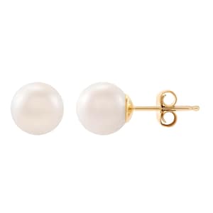 14K Cultured Pearl Studs - 14K Handmade Solid Gold Genuine White Pearl Earrings Push Back Earrings-14K Pearl Studs
