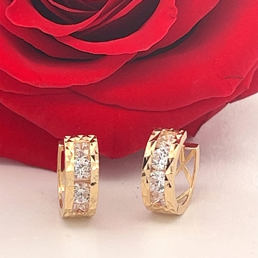 14K Gold Huggie Hoop Earrings Diamond Cut Shiny Hoops Solid Gold Dainty