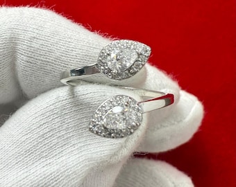 0.67 Ct Diamond Anniversary Ring, Pear Shape Diamond Ring, Round Cut Diamond Ring, D Color VS1 Diamond, 14K White Gold Ring, Gift for Her