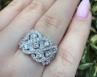2.65 ct Diamond Cluster Ring, Multi Stone Diamond Cocktail Ring, Luxury Statement Ring, 14K White Gold Ring for Women