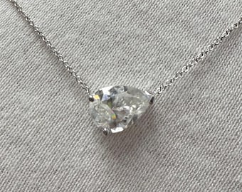 0.50 ct to 3.00 ct Certified Horizontal Set Pear Shape Moissanite Pendant D VVS1 Sizes 4x6 mm to 12x16mm USA