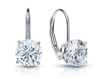 0.50 ct to 5.50 ct Round Cut Moissanite Drop Leverback Earrings in 14K White Gold