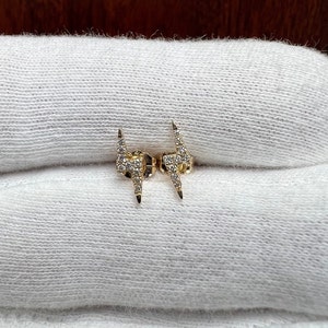 Diamond Lighting Bolt Stud Earrings-Gold-14K Solid White/Yellow/Rose Gold Lightning Bolt Push Back Stud